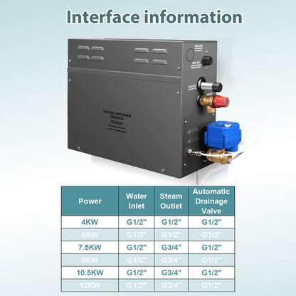 6KW Steam Generator-Quick start continuous steam，with Black digital control panel Self-Draining System, 95-131°F Temp Control,Can be used for heating a space area of 6m³/211Cu.ft.(6KW 220V)