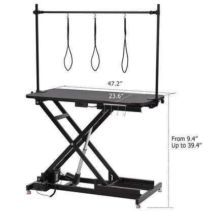 GarveeLife 47” Electric Lift Dog Grooming Table (White), Heavy Duty Electric Grooming Arm Table for Pets & Large Dogs Adjustable Height: 9.4"-39.4" Non-slip Desktop with Gantry Crane Set
