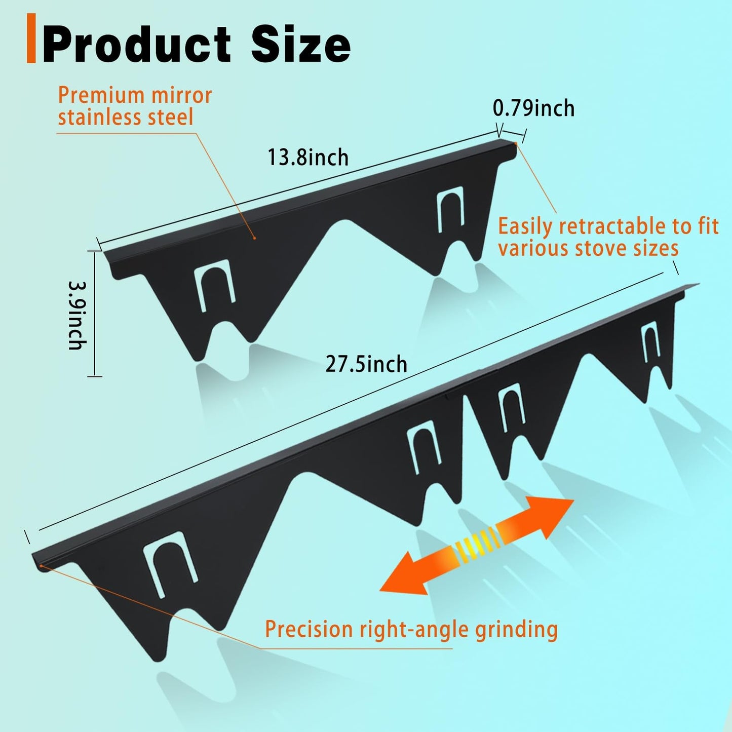 Stove Gap Covers Stainless Steel, 2 Pack Stove Gap Filler Easy Retractable Length 13.8" to 27.5", Width 0.79" ALMCALS Stove Gap Guards Range Trim Kit, Heat Resistant Guard Between Stove Top & Counter