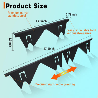 Stove Gap Covers Stainless Steel, 2 Pack Stove Gap Filler Easy Retractable Length 13.8" to 27.5", Width 0.79" ALMCALS Stove Gap Guards Range Trim Kit, Heat Resistant Guard Between Stove Top & Counter