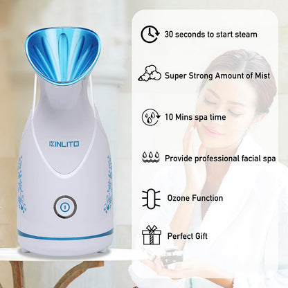 Facial Steamer Ionic Face Steamer for Home Facial, Warm Mist Small Facial Steamer for Deep Cleaning Unclog Pores with Blackhead Remover, Aromatherapy Kit for Personal Home SPA (Blue)