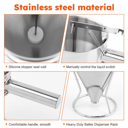 Pancake Batter Dispenser, Stainless Steel Funnel Cake Dispenser with with Squeeze Handle & Stand for Cupcakes, Pancakes, Takoyaki, Waffle and Baked Goods(Size:S,600ml)