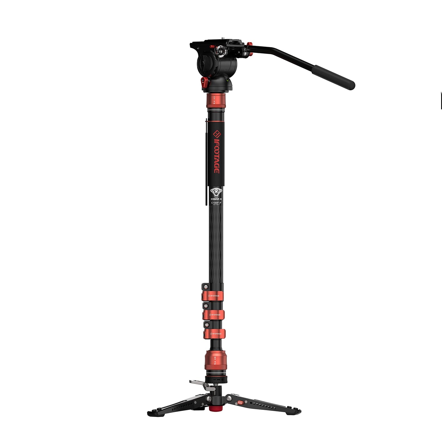 IFOOTAGE Cobra 3 Monopod with Fluid Head,Professional Portable Travel Monopod Set,71" Carbon Fiber Monopod for Cameras with Video Head, Compatible with Sony Canon Nikon Camera,C180F-P&Komodo K5S