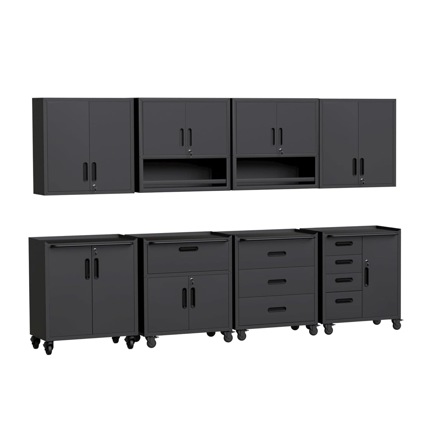 VIYET Metal Tool Cabinet,Garage Storage Cabinet System,Wall Cabinet & Locking Rolling Tool Cabinet with Doors and Adjustable Shelves,Steel Tool Cabinets for Home
