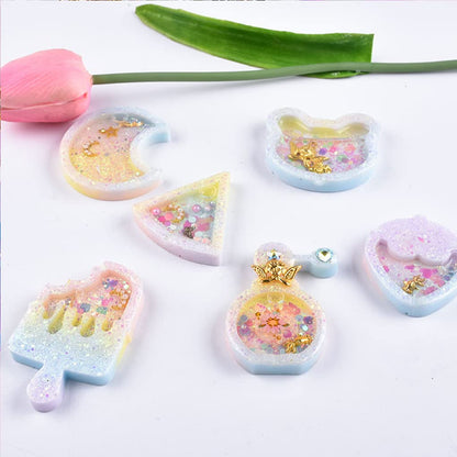 FineInno 9Pcs Resin Shaker Molds,Kawaii Quicksand Epoxy Casting Mold,Cat Animal Silicone Mold with 3 Sheets Film DIY Pendant Jewelry Decoration Craft