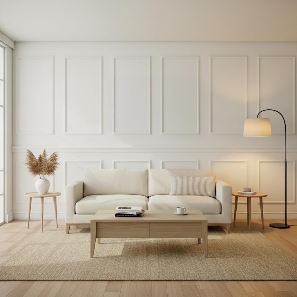 94 1/2"L (Adjustable 108"H to 132"H) Ashford Square Panel Stacked Wall Wainscot Paneling Kit