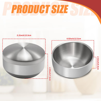 Aynaxcol Stainless Steel Rice Bowl with Lid, Set of 2, for Korean Kitchen Restaurant, Double-walled Metal Bowls, Multi-Purpose Insulated Soup Bowls Snacks Bowls (13cm Silver)