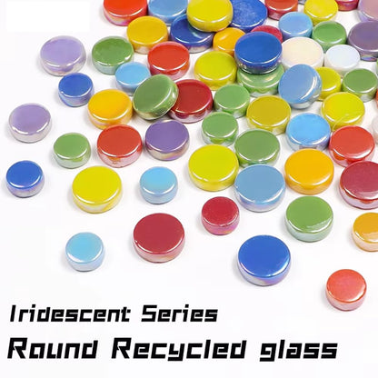 MUCOFEI Mosaic Tiles for Crafts, 1.1LB Bulk Mix Round Iridescent Mosaic Glass Pieces for DIY Craft Art, Flowerpots, Vases, Cups, Garden Decor Mosaic Supplies