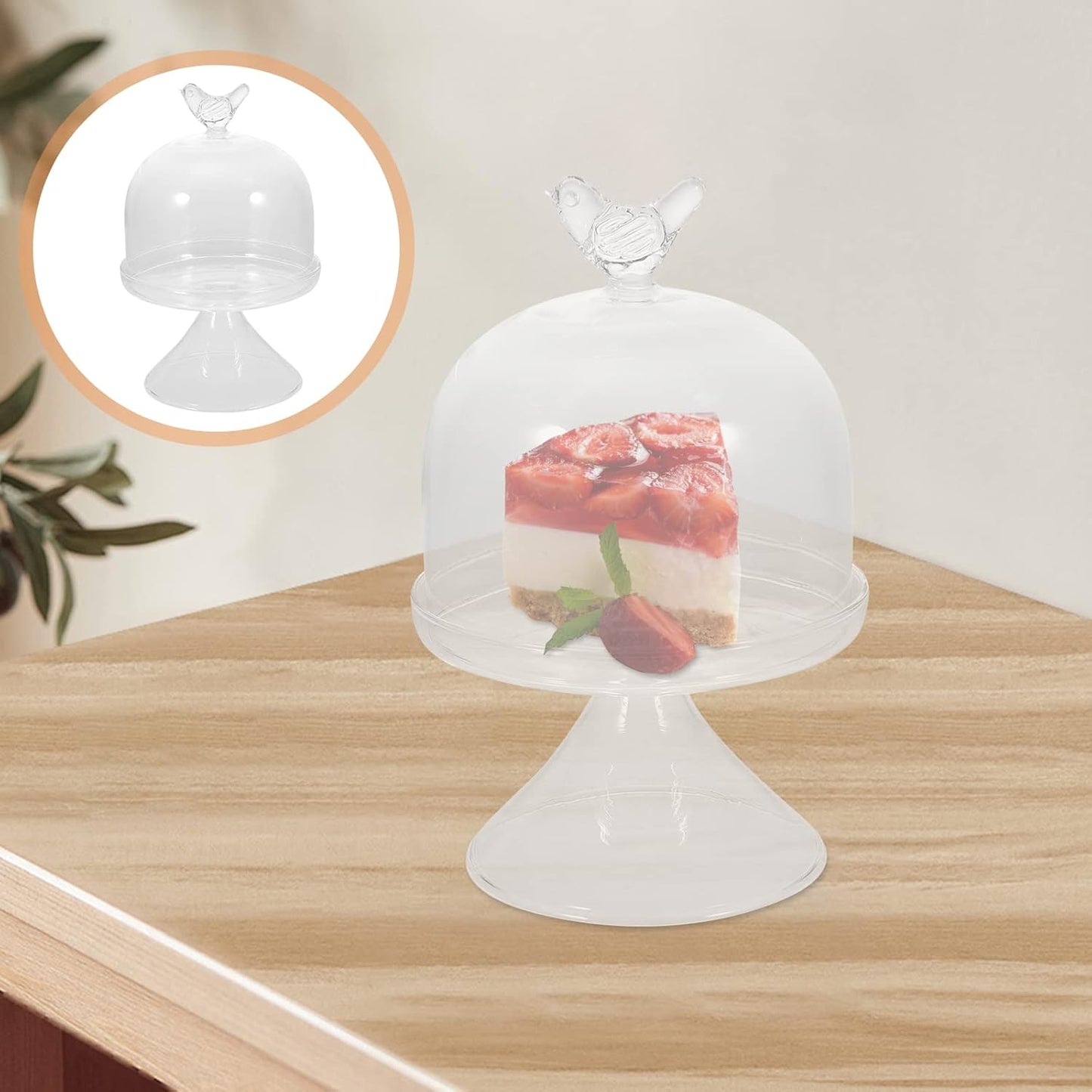 Glass Cake Plate with Dome, Small Cake Display Server Tray for Kitchen, Birthday Party, Wedding