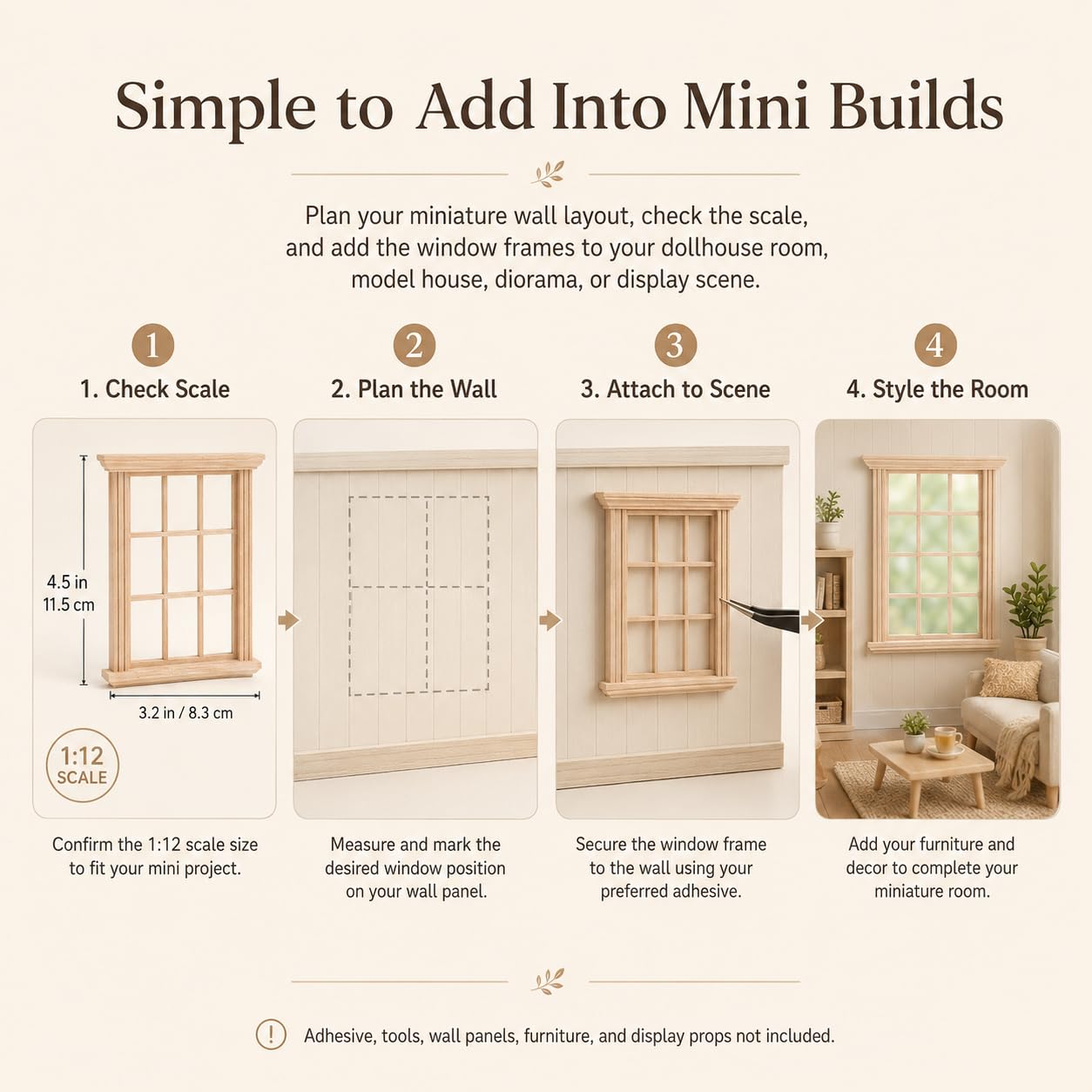 Wooden Window Dollhouse Furniture: 2Pcs Mini Windows 1: 12 Scale Miniature Accessories Tiny Window Frame Model Dolls Houses Playhouse Ornaments
