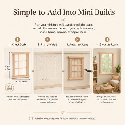 Wooden Window Dollhouse Furniture: 2Pcs Mini Windows 1: 12 Scale Miniature Accessories Tiny Window Frame Model Dolls Houses Playhouse Ornaments