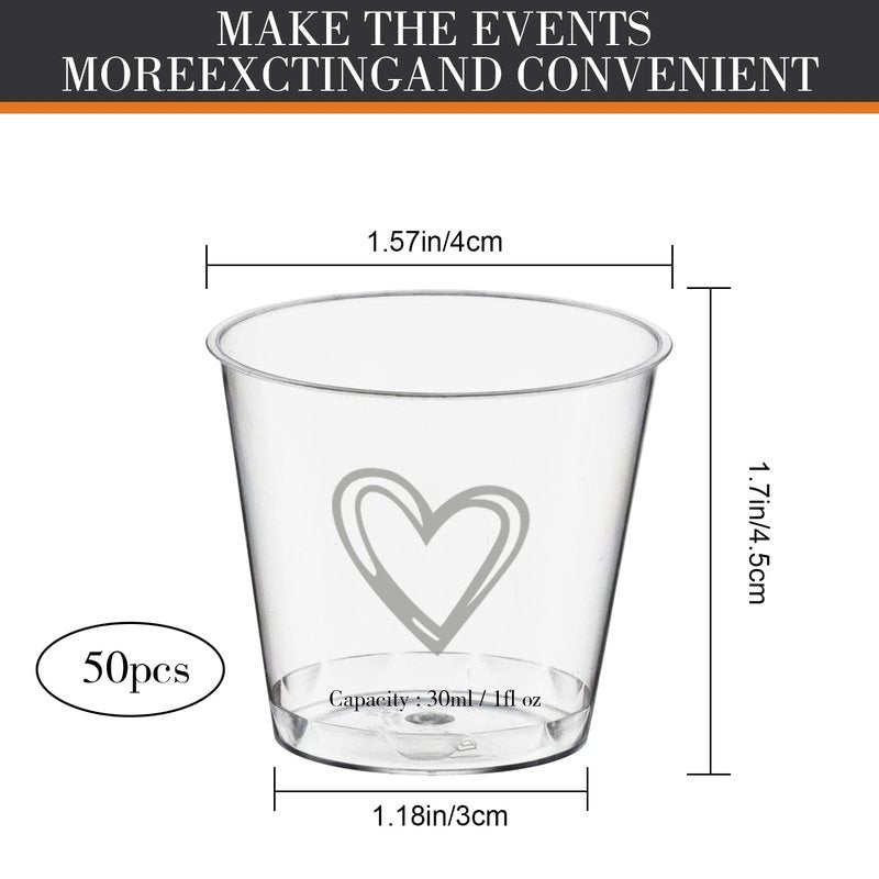 Puninoto 50 Pack Shot Glasses,1 oz Plastic Shot Cups Disposable,Clear Mini Shot Glasses,Small Plastic Cups for Birthdays,Tasting,Parties,Weddings (50)