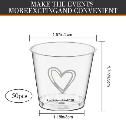 Puninoto 50 Pack Shot Glasses,1 oz Plastic Shot Cups Disposable,Clear Mini Shot Glasses,Small Plastic Cups for Birthdays,Tasting,Parties,Weddings (50)