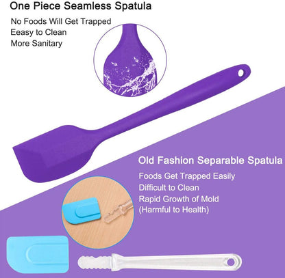 uxcell 2 Pcs Silicone Spatula Set, Heat Resistant Kitchen Rubber Turner for Cooking, Baking, Mixing, Purple