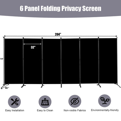 Room Divider 6FT Folding Privacy Screens, 6 Panel Partition Room Dividers w/Freestanding Design, Portable Wall Divider for Room Separtation, Fabric Screen Panel for Home Office Bedroom Dorm