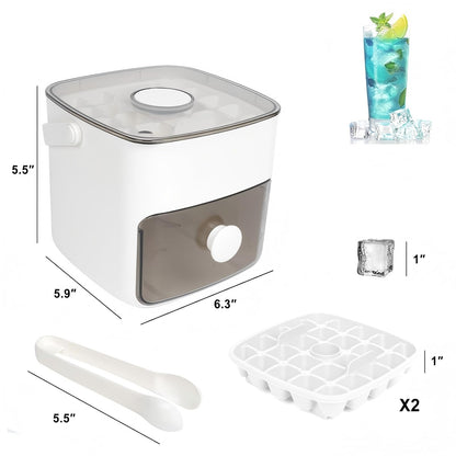 Ice Cube Tray with Lid and Bin Ice Cube Trays for Freezer Ice Maker Ice Tray BPA-Free Stackable Storage Bin Container with 2 Trays Tongs Easy Release (White)