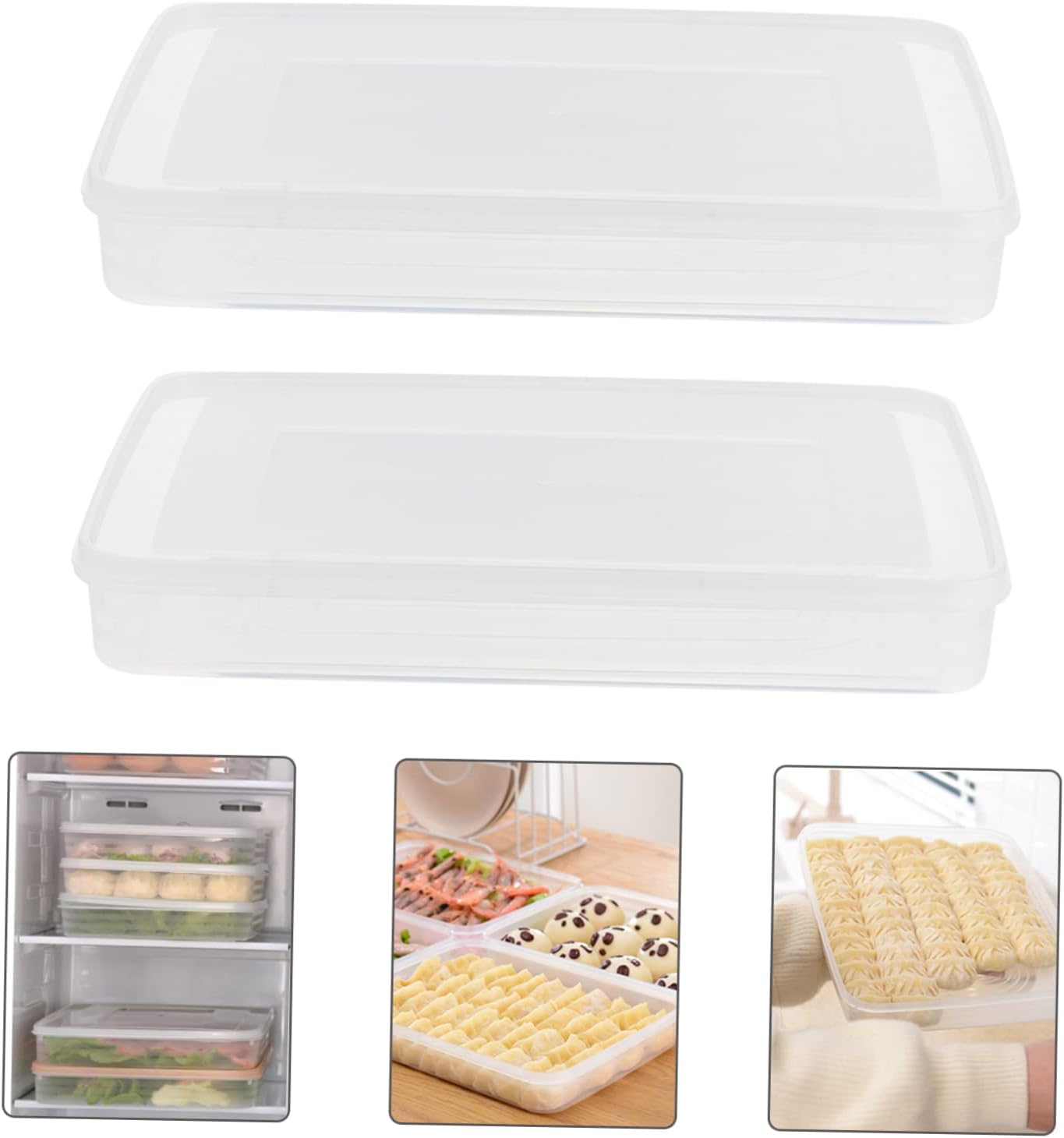 HOMSFOU 2pcs Large Dumpling Box Containers for Fridge, Stackable Food Storage Bins, Refrigerator Box Kitchen Supply