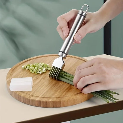 Green Onion Slicer, Multi-Blade Kitchen Herb Cutter, Professional Scallion Shredding Tool (1, Silver and black)