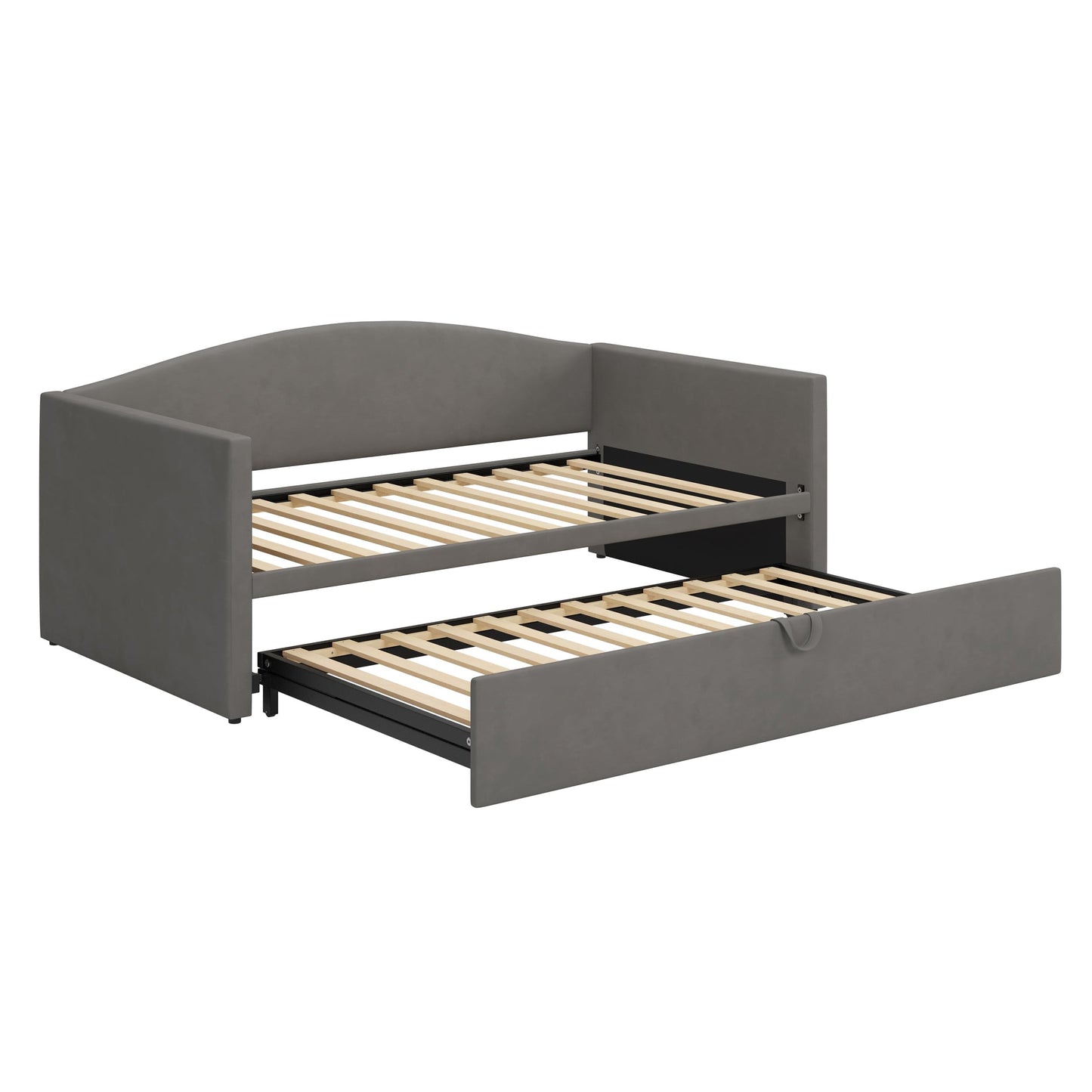 Merax Twin Size Velvet Daybed with Extended Pop Up Trundle, Upholstered Sofa Bed Daybed, Space-Saving Twin to King Design for Guest Room, Mattress not Included, Gray