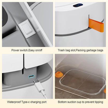 funest Smart Bathroom Trash Can with Lid- 3.5 Gallon Rechargeable Motion Sensor Trash Can,Waterproof Automatic Garbage Can with Automatic Suction Bag Feature,Waste Bin for Bedroom, Kitchen, Office