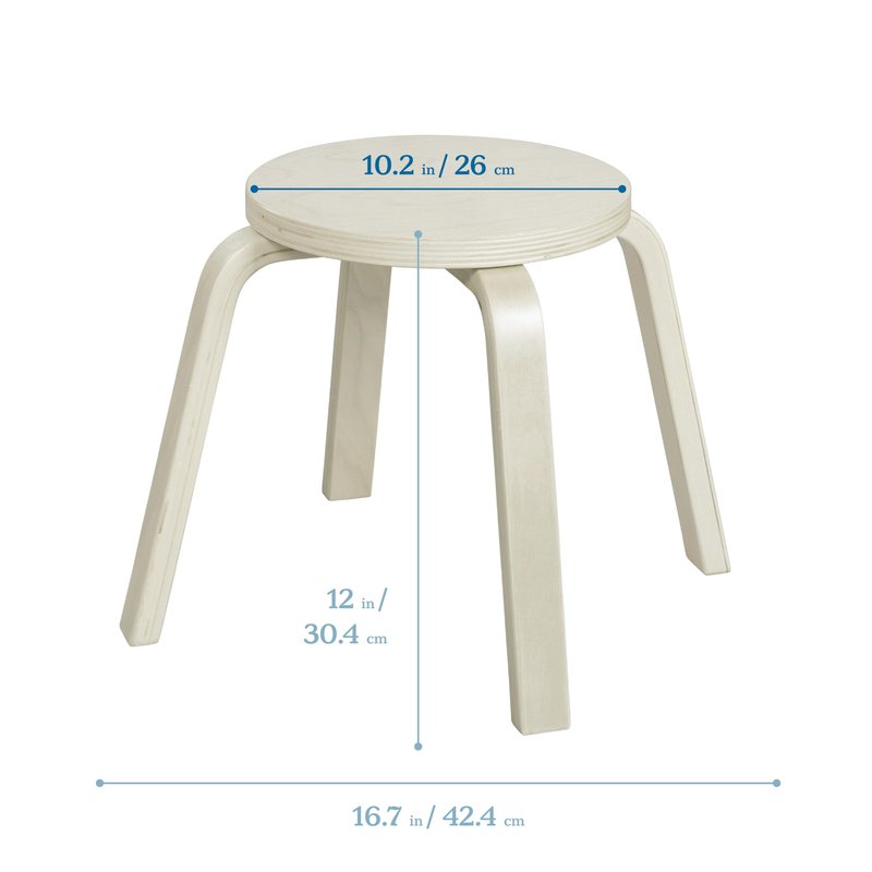 ECR4Kids Bentwood Stackable Stools, 12in Seat Height, Classroom Furniture, White Wash, 6-Piece