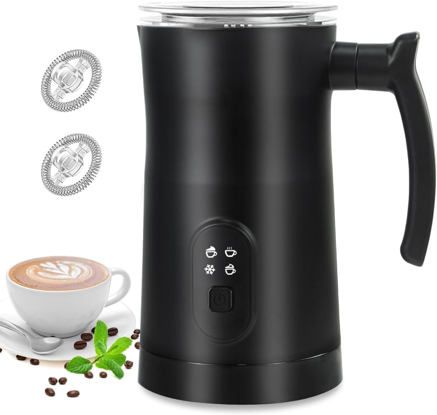Milk Frother, 4 in 1 Electric Steamer with Handle, Automatic Warm and Cold Foam Maker for Coffee, 400W, Black