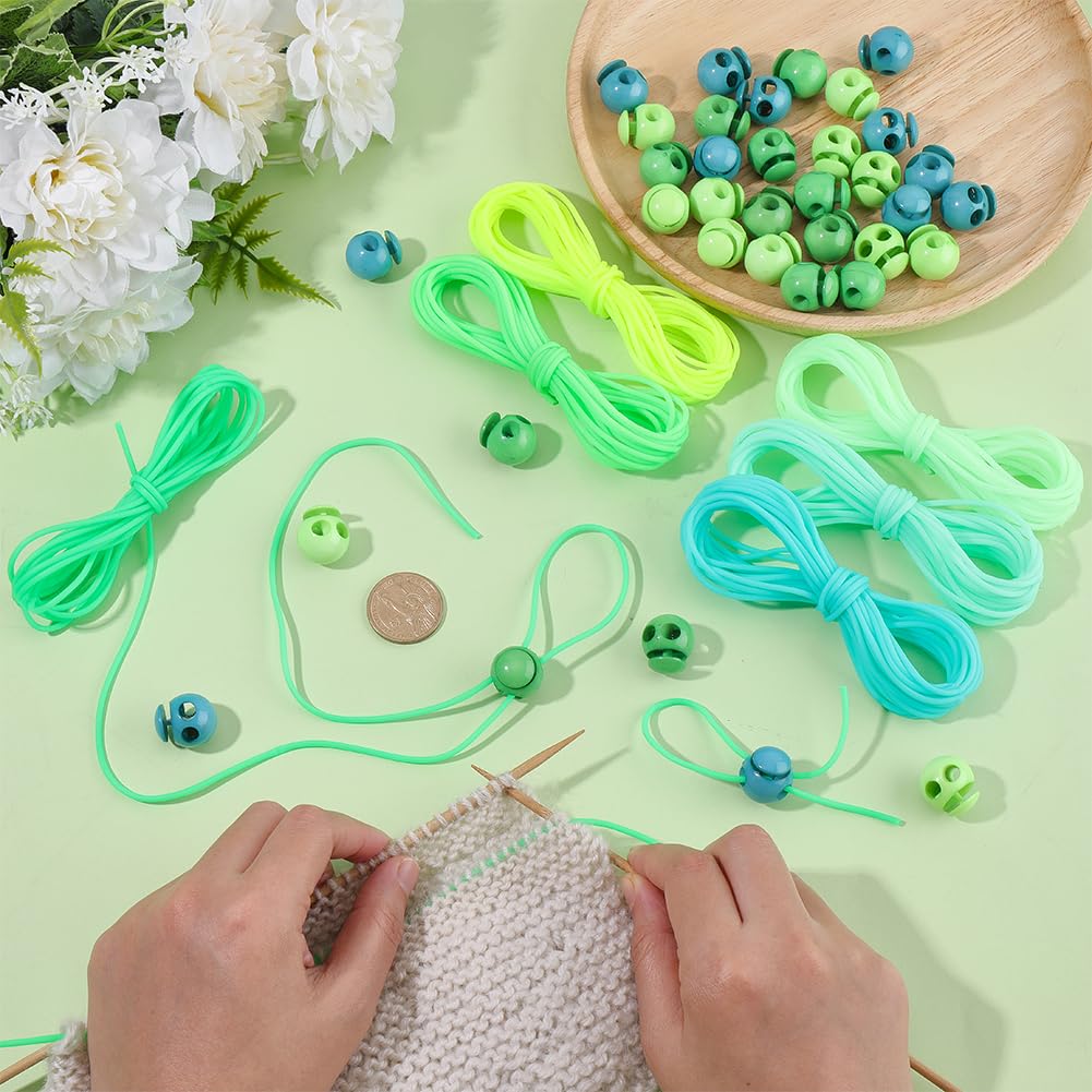 CRASPIRE 42Pcs Green Knitting Stitches Holder Cord Lock Kit 6 Roll Hollow Pipe Rubber Markers 1.4mm Needle Stoppers Set Tubing Barber with 36Pcs Silicone Locks for DIY Beading Necklaces Bracelet Craft