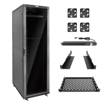 Tecmojo 42U Server Rack Network Cabinet 39.4" D x 23.6" W, Locking Data Cabinet Enclosure for 19" Server, Networking, AV & IT Equipment, Glass Door, Black