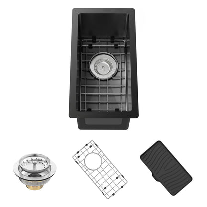 Black Kitchen And Bar Sink,10x18 Inch Stainless Steel Drop In Single Bowl Undermount RV Prep Small Kitchen&Bar Sink Ideal Choice For Small Space Come With Bottom Grid,Soap Mat And Drain Assembly