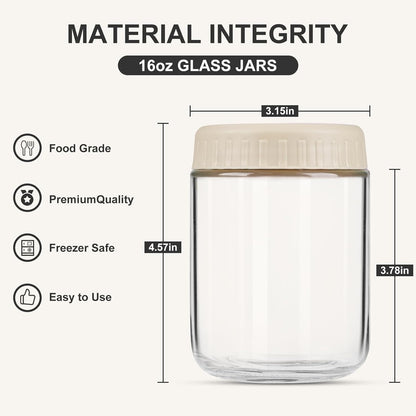 16oz 8 SHOWIN Overnight Oats Containers with Lids, Glass Jars with Lids pcs, Apricot, Wide Mouth Mason jars for Salad