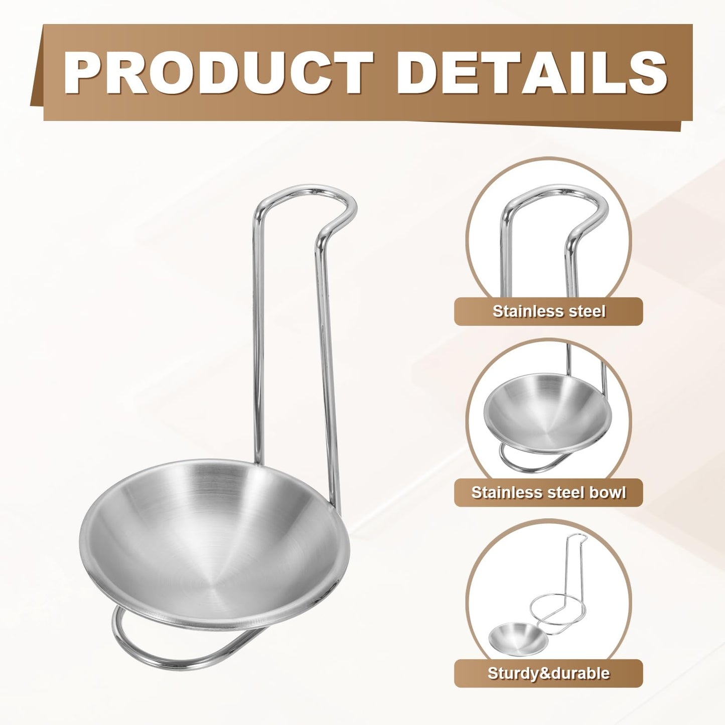 uxcell Spoon Rest Holder, 4.3x4.3x7 Inch Stainless Steel Upright Ladle Rack Set with Round Stainless Steel Bowl, Portable Upright Spoons Rest for Home Kitchen Restaurant Counter, Silver