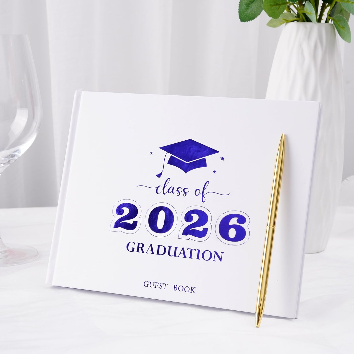 Graduation Guest Book, Class of 2026 Graduation Guest Book with Pen, Hardcover Guest Sign in Book, Memory Scrapbook, Graduation Decorations, Grad Party Supplies for High School，College (Blue)