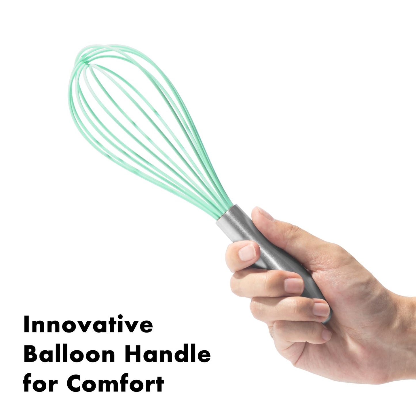 OYV 10-Inch Teal Silicone Whisk, Heat Resistant 480°F Kitchen Whisk with Stainless Steel Ergonomic Handle, Non-Scratch for Nonstick Cookware, Dishwasher Safe, Perfect for Blending, Cooking & Beating