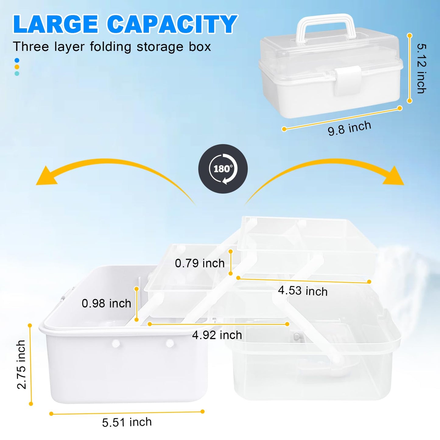 Tackle Box Organizers and Storage,9.8inch Craft Organizers and Storage,Three-Layer Sewing Box With 2 Trays,Medicine Storage Box With Handle For Nail、Makeup、Diamond Painting、Building Blocks (White)