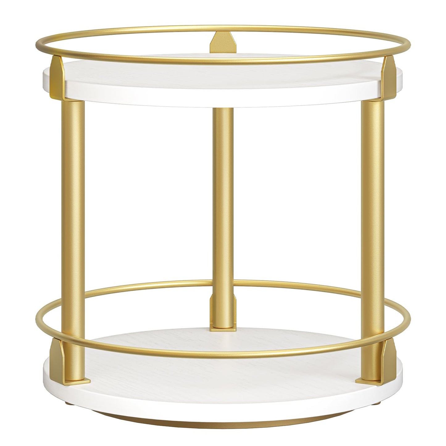YATINEY Lazy Susan Organizer, Rotating Spice Rack, 2 Tier Spice Turntable Organizer, Industrial Turntable Spice Holder, for Kitchen Countertop and Cabinet, Compact and Versatile, White and Gold SR22DW