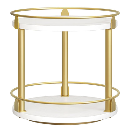 YATINEY Lazy Susan Organizer, Rotating Spice Rack, 2 Tier Spice Turntable Organizer, Industrial Turntable Spice Holder, for Kitchen Countertop and Cabinet, Compact and Versatile, White and Gold SR22DW