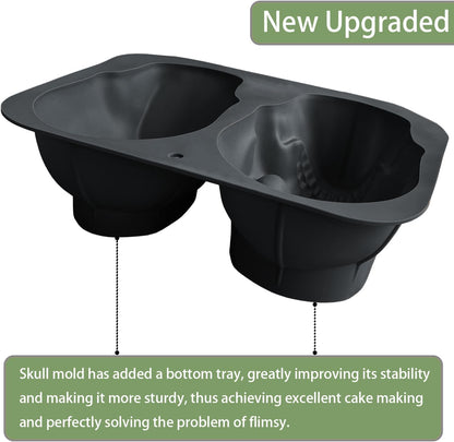JETKONG Extra Large Silicone Skull Cake Mold, Haunted Skull Baking Cake Pan for Halloween and Birthday Party