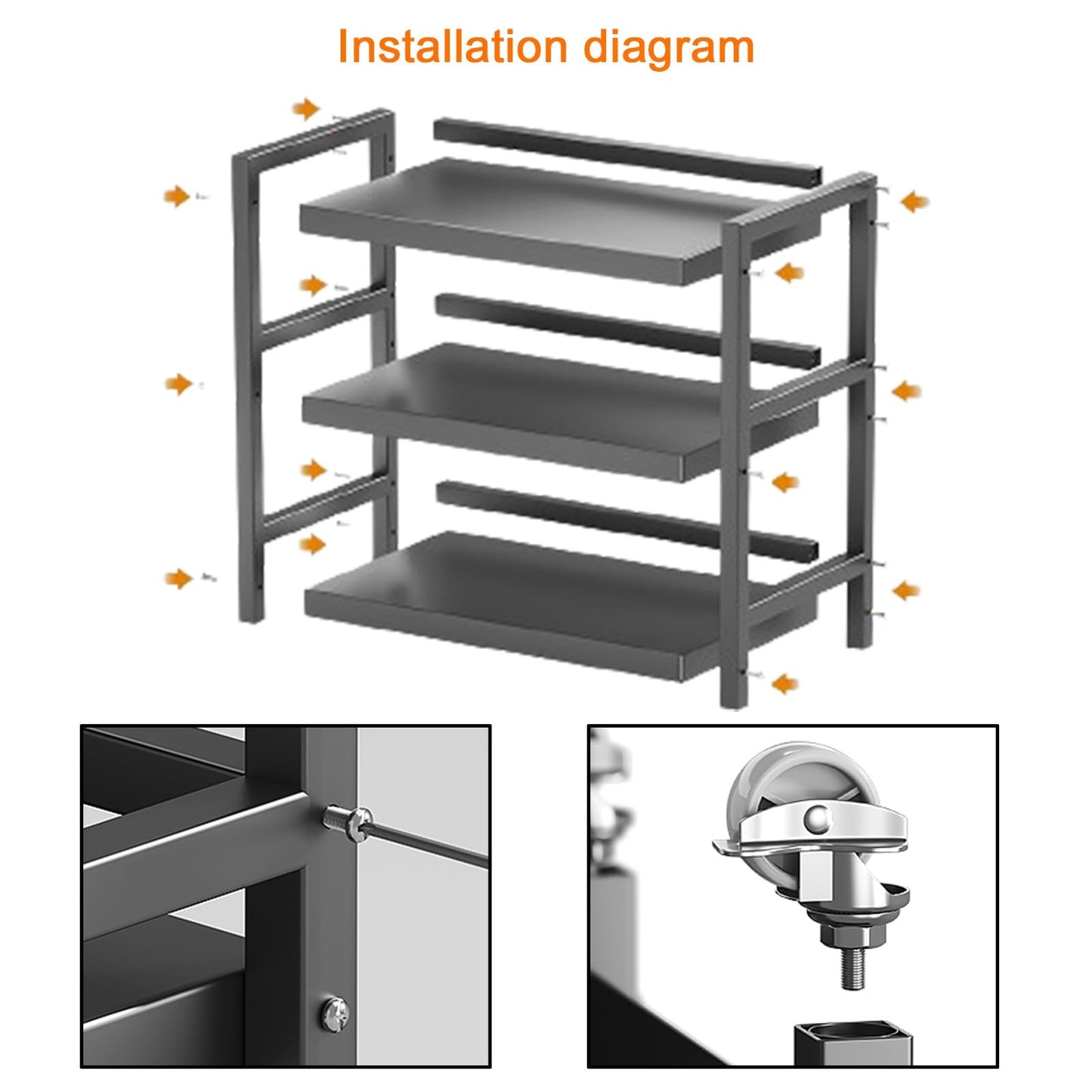 Stainless Steel Rolling Cart, Kitchen Utility Storage Cart with Locking Wheels for Lab, Clinic, Kitchen, Salon - Multi-Layer Design