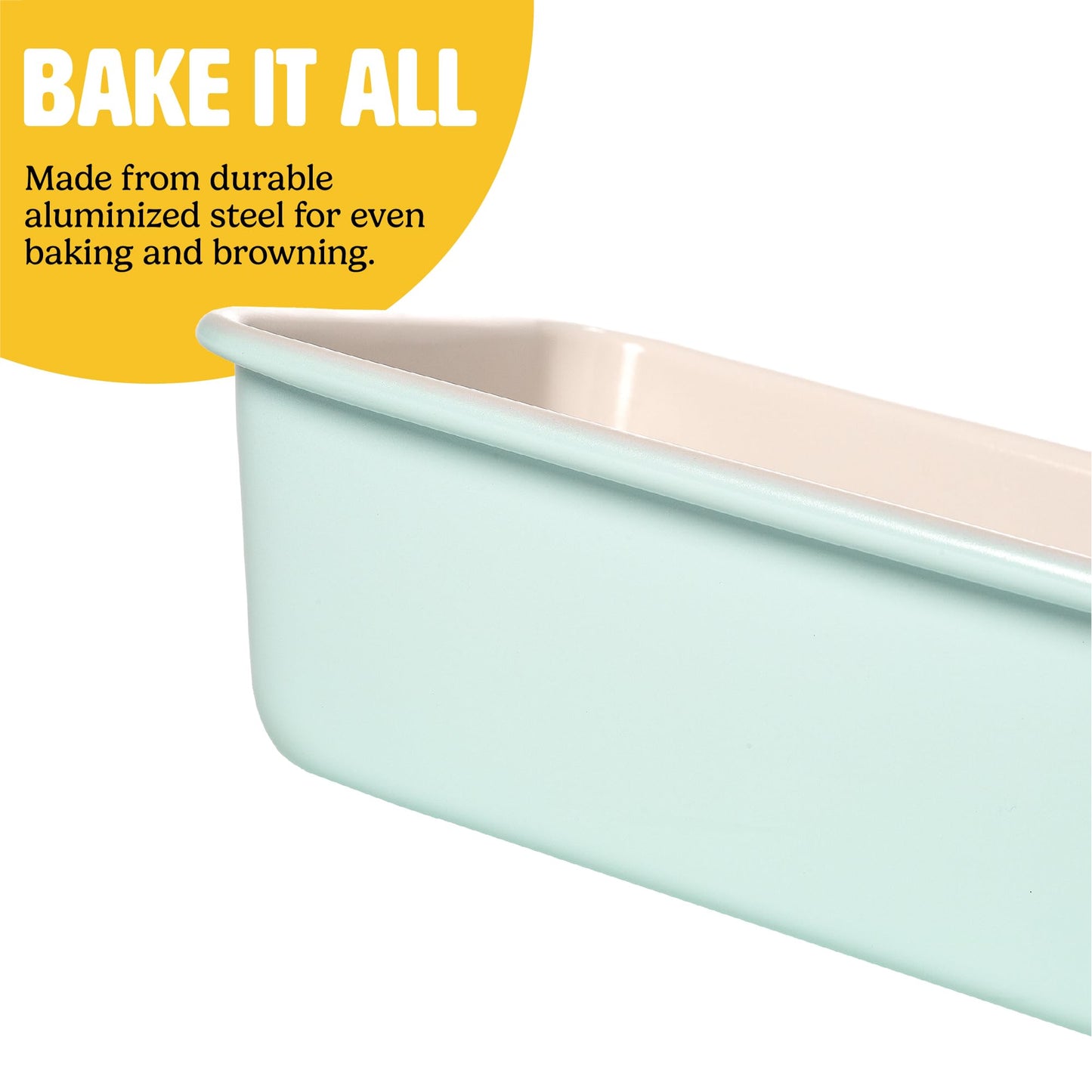 Tasty Clean Ceramic Loaf Pan Set, 2-Pack of 9-Inch x 5-Inch Cake Pans, Durable Aluminized Steel for Professional Results, Clean Ceramic Nonstick Coating, Oven Safe to 425°F, Dishwasher Safe, Aqua