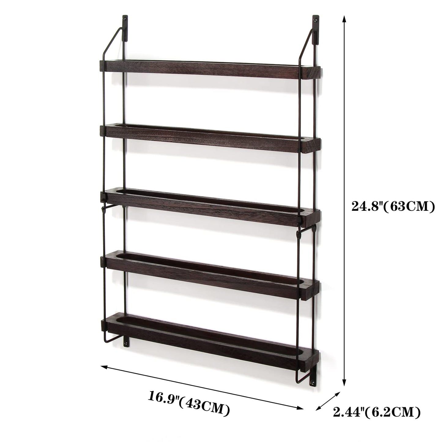 THYGIFTREE Essential Oil Storage Shelf Wall Mounted 16.9" Wooden Essential Oil Collection Display Rack Organizer 5 Tiers Holds 75 Bottles, Nail Polish Holder Paint Organizer