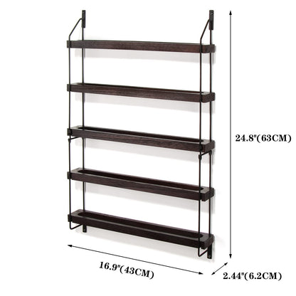 THYGIFTREE Essential Oil Storage Shelf Wall Mounted 16.9" Wooden Essential Oil Collection Display Rack Organizer 5 Tiers Holds 75 Bottles, Nail Polish Holder Paint Organizer