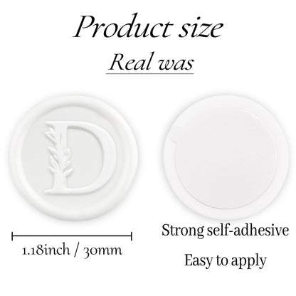 50Pcs White Wax Seal Stickers Handmade Vintage Botanical Leaves Adhesive Letter Wax Stickers for Wedding Party Invitations, Envelope, Gift Wrap, Christmas(Initial D, White)