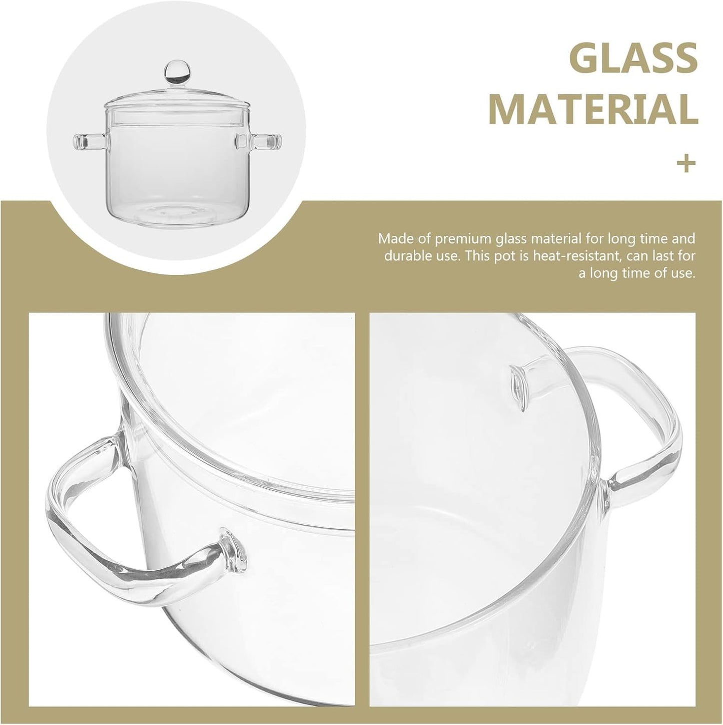 Clear Glass Pots for Cooking, Thickened Glass Stew Pot with Lid for Stove