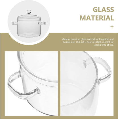 Clear Glass Pots for Cooking, Thickened Glass Stew Pot with Lid for Stove