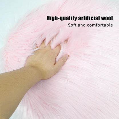 18" 18" OKAYDA x Round Faux Sheepskin Chair Cover Seat Cushion Pad Super Fluffy Soft Fur Rug for Vanity Chair, Car
