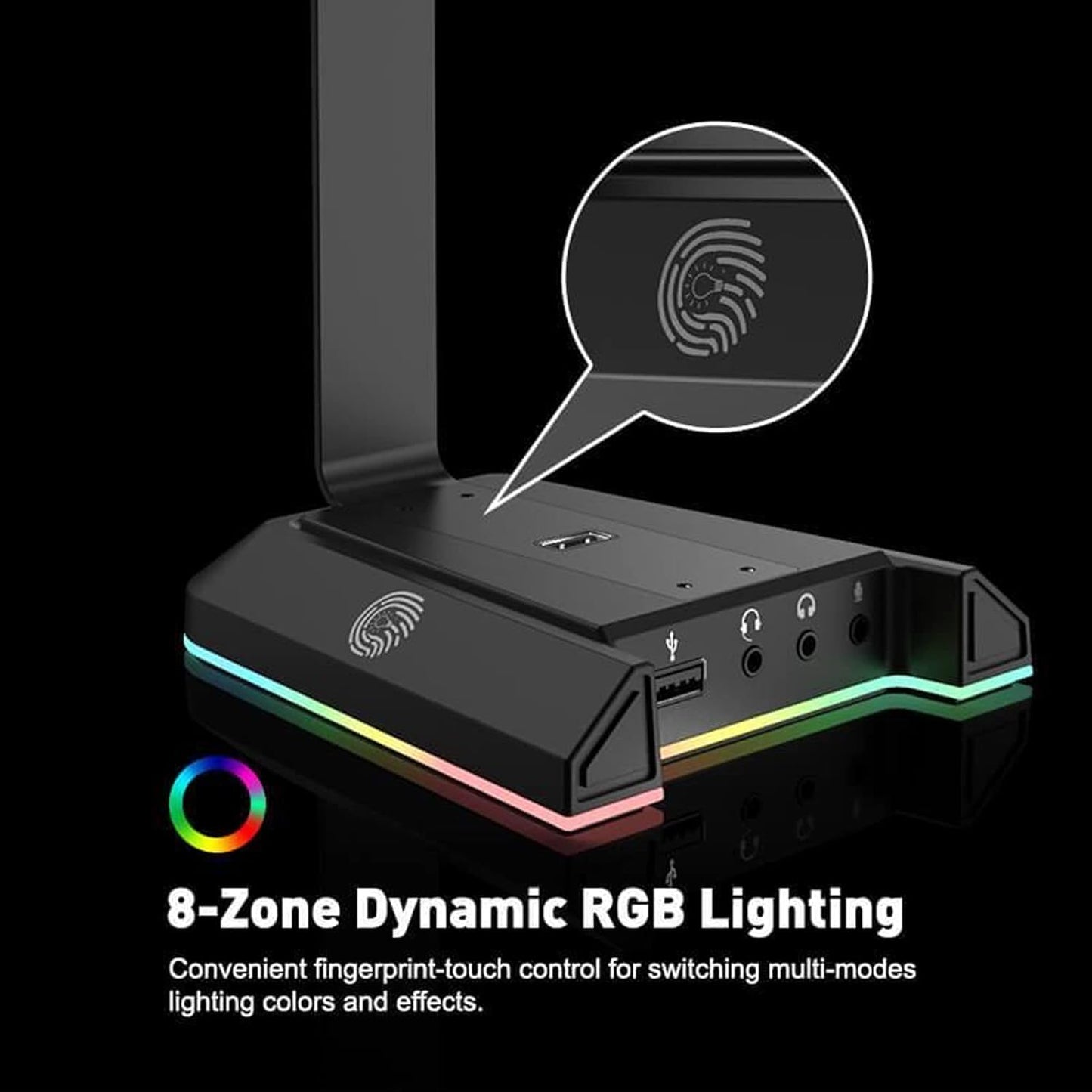 EKSA RGB Headset Stand, Headphone Stands with 7.1 Surround Sound & USB/3.5mm Port, Desk Gaming Headsets Holder with Aluminum Alloy Rod & Non-Slip Rubber Pad, Suitable for Most Gamer Desktop Earphones