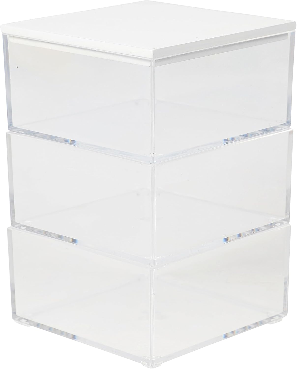 Martha Stewart Brody Plastic Storage Organizer Bins with Engineered Wood Lid, 3 Pack Small (3.75" x 3", Clear/White)