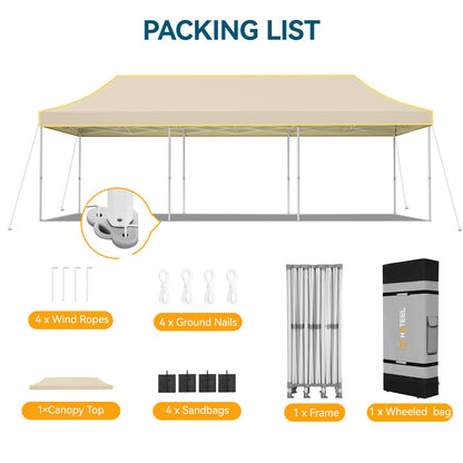Hoteel 10x30 Pop Up Canopy Heavy Duty Without Sidewall, Waterproof Outdoor Event Tents, Easy Set-up Instant Tent with Hand Bag, Rope & Nail, Hexagonal Leg (1-Year Warranty,Upgrade)