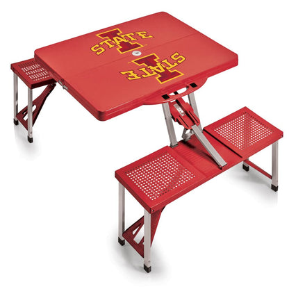 PICNIC TIME NCAA Iowa State Cyclones Folding Picnic Table - Camping Table - Outdoor Table with Umbrella Hole, (Red)