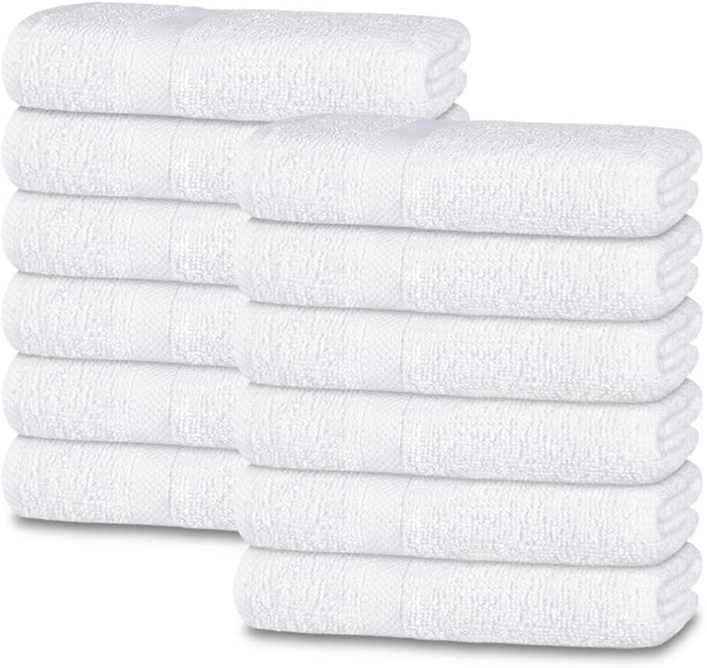12-Pack 100% White Classic Cotton Face Towels, Ring Spun Cotton, Ultra Soft Absorbent Spa Towels for Bathroom, Kitchen